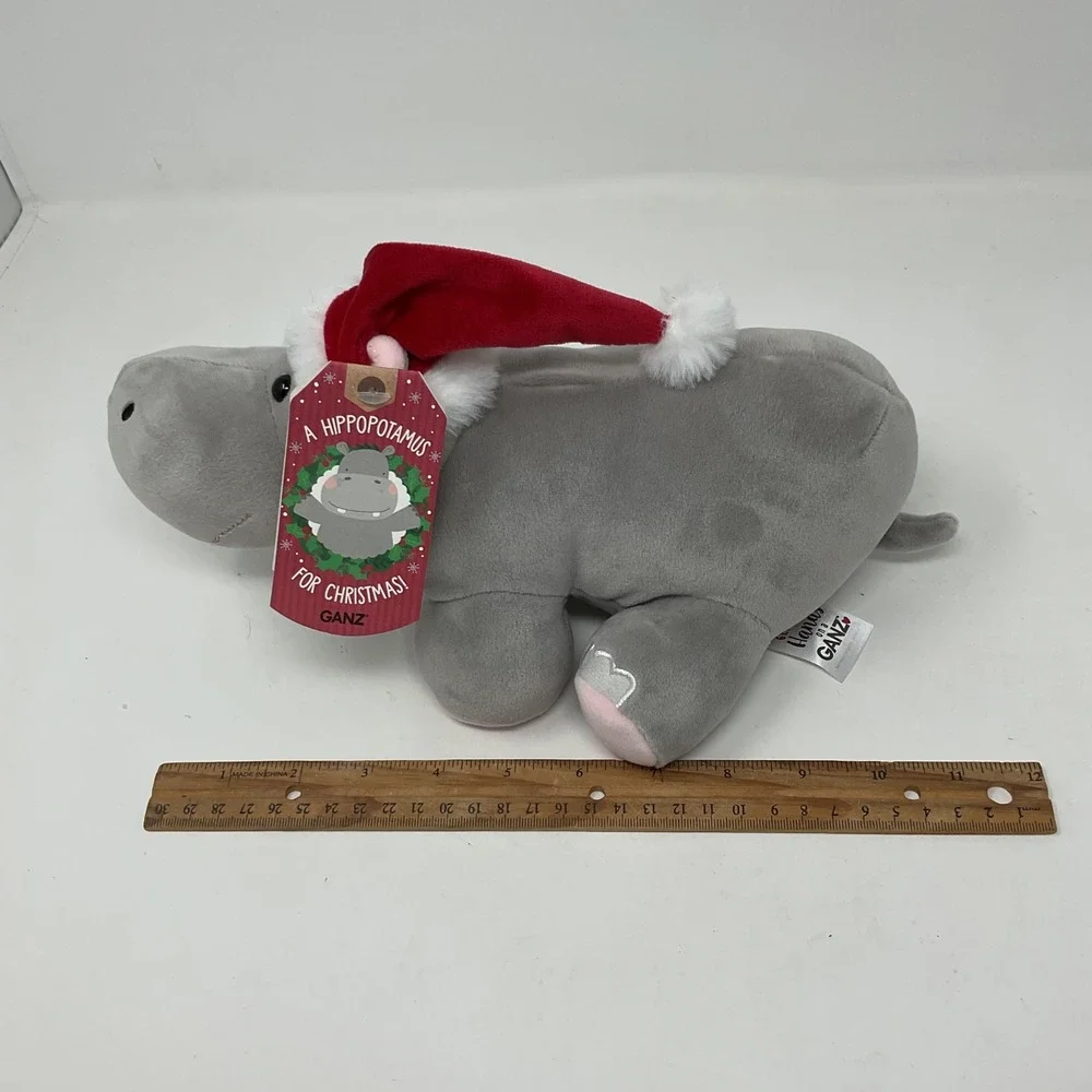 Ganz Gray Hippo Stuffed Plush Santa Hat I Want a Hippopotamus for Christmas